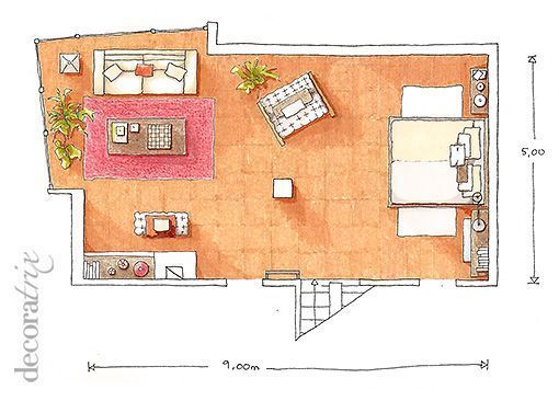 Un dormitorio en la buhardilla, plano Un dormitorio en la buhardilla, plano