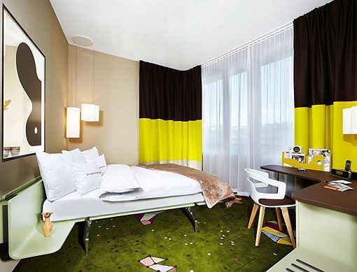 Habitación verde del 25 Hours, un hotel moderno en Zürich  Habitación verde del 25 Hours, un hotel moderno en Zürich