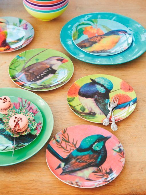 platos-estampados-pajaros decoraciones con paginas
