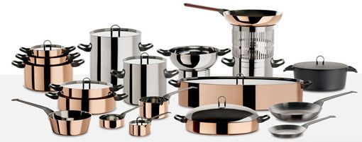 Objetos de diseño de cobre: bateria de cocina de Alessi Objetos de diseño de cobre: bateria de cocina de Alessi