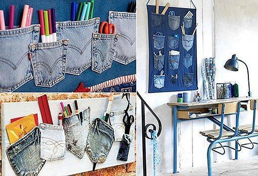Manualidades para organizar la zona de estudio: vaqueros reciclados Manualidades para organizar la zona de estudio: vaqueros reciclados