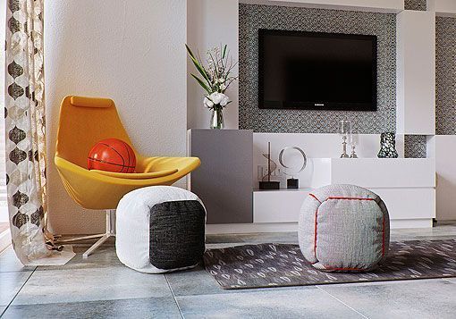 Dormitorio en gris: rincón de lectura y tv Dormitorio en gris: rincón de lectura y tv