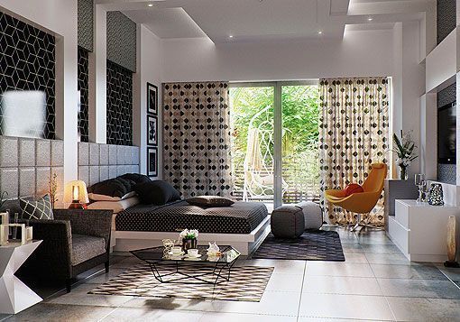 Dormitorio en gris con tres ambientes Dormitorio en gris con tres ambientes