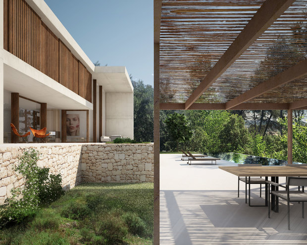 Vista exterior de una casa integrada en el paisaje, obra del arquitecto Ramón Esteve