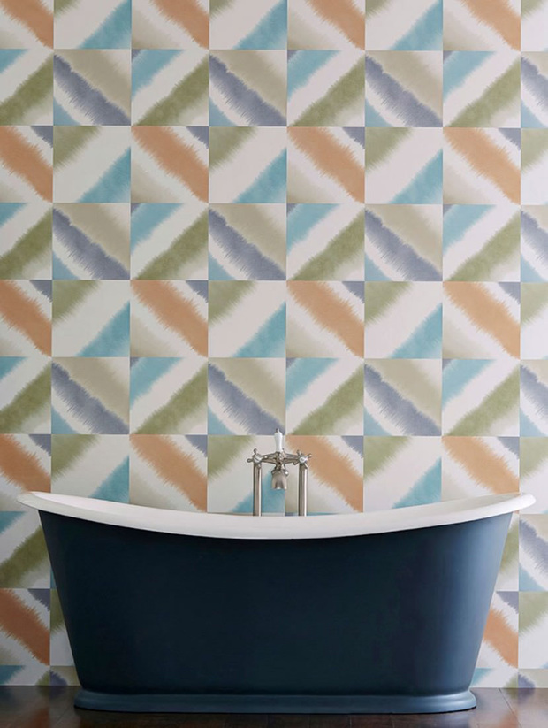 Papel pintado vinílico para baños de Papeles de los 70 con dibujo geométricos