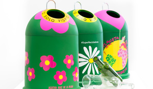 Mini-contenedores de flores para reciclar vidrio