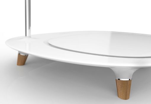 Detalle del plato de ducha de la original serie de sanitarios Modern Nomads de Corian