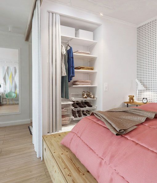 apartamento de 45 metros cuadrados con armario en el dormitorio