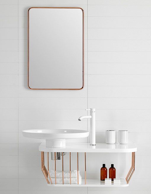 Bowl, espejo y lavabo con estructura tubular