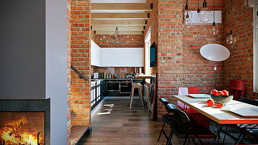 Loft con paredes de ladrillo visto