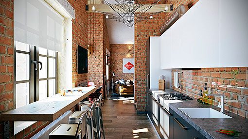 Loft con paredes de ladrillo visto