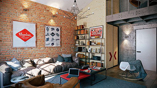 Loft con paredes de ladrillo visto