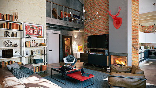 Loft con paredes de ladrillo visto
