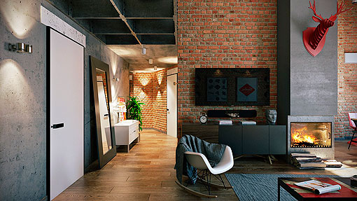 Loft con paredes de ladrillo visto