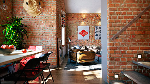 Loft con paredes de ladrillo visto