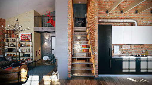 Loft con paredes de ladrillo visto