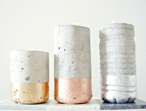 Candeleros de cemento pintados