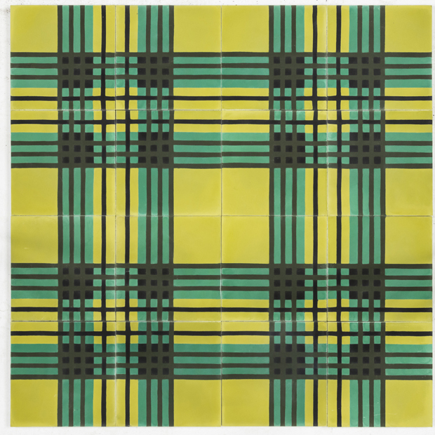 Baldosas hidráulicas de El Mosaista con estampado textil de estampado tartán