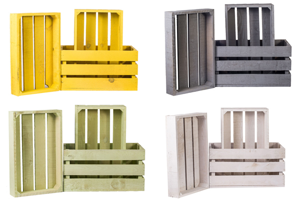 Cajas de palés pintadas de diferentes colores de Itepal design