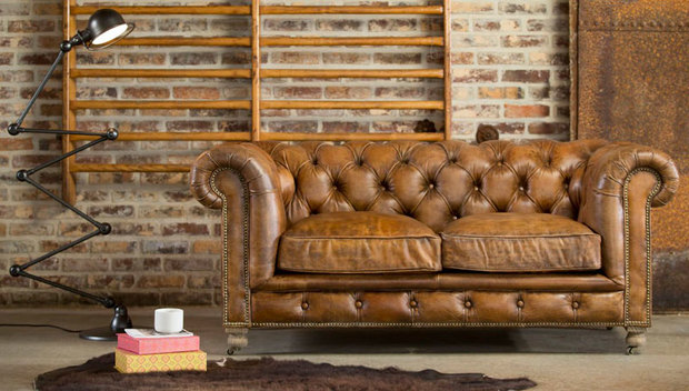 Sofá vintage de P-I-B, estilo Chesterfiel de cuero