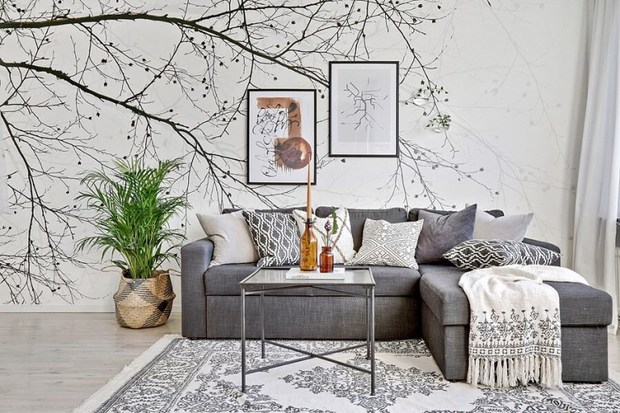 Zona de estar decorada en tonos grises