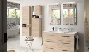 Mueble de baño Fussion Chrome doble natural y columnas Alliance, de Salgar