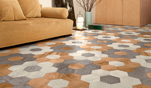 Parquet colocado en dibujo de flor, de la colección Wood de Bisazza