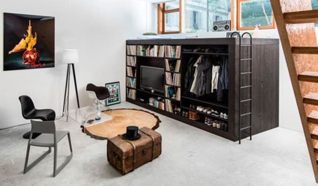Dormitorio modular Living Cube con espacio de almacén 
