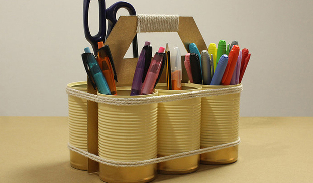 un organizador de latas con texturas y color #DIY  Ideas creativas para  reciclar, Proyectos de material reciclado, Manualidades